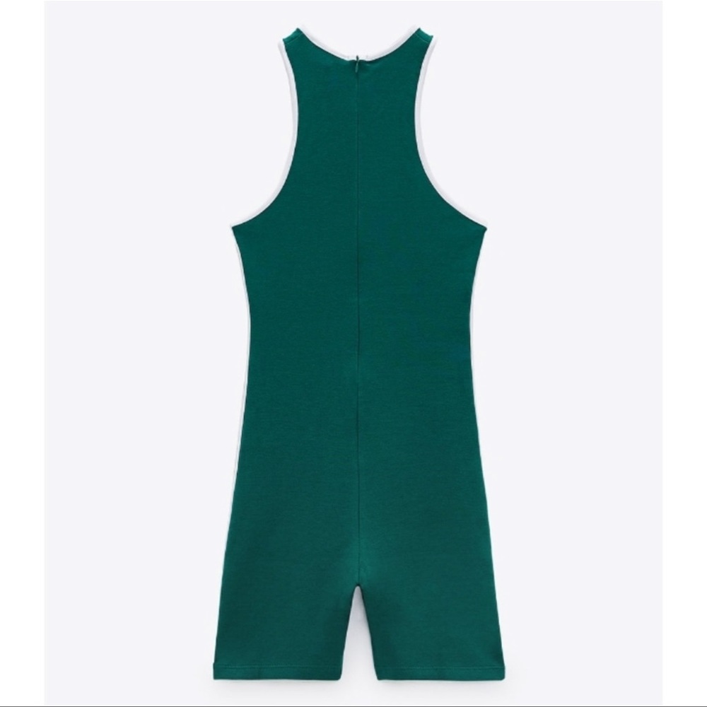 NWT ZARA PIPED SHORT JUMPSUIT GREEN - Picture 5 of 5